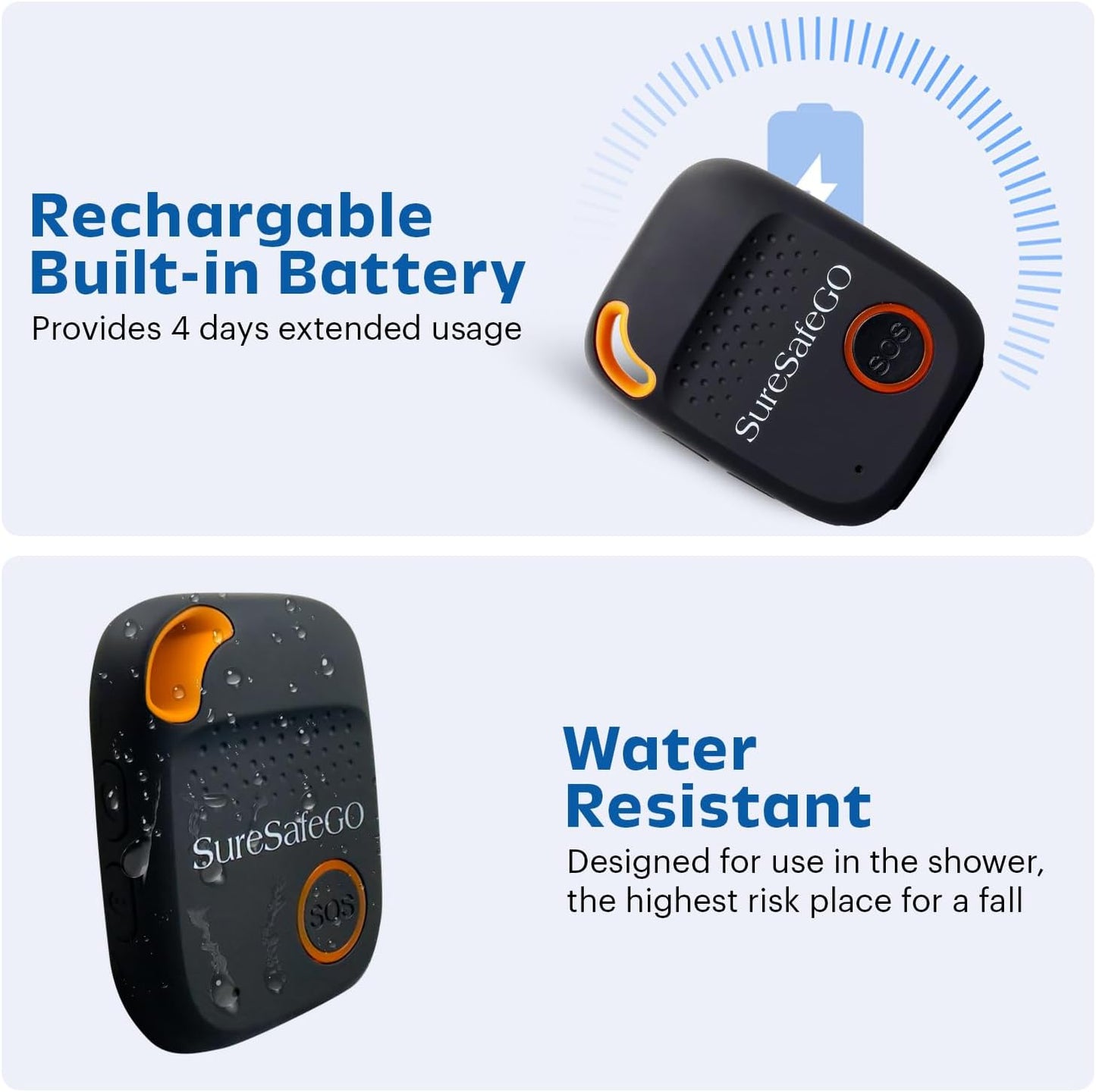 SureSafeGO Medical Alert System for Elderly - Calls Friends and Family - GPS Tracking, Fall Detection, 4 Day Battery Life, Shower Water Resistant - Monthly Subscription Required (Black)