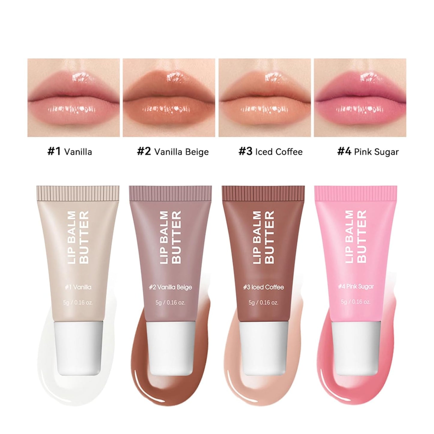 4Pcs Hydrating Lip Gloss Set, Mini Lip Butter Balm Pack, High Shine Glass Finish Lip Moisturizing Plumping Lip Gloss Shiny Jelly Liquid Lipstick for Women