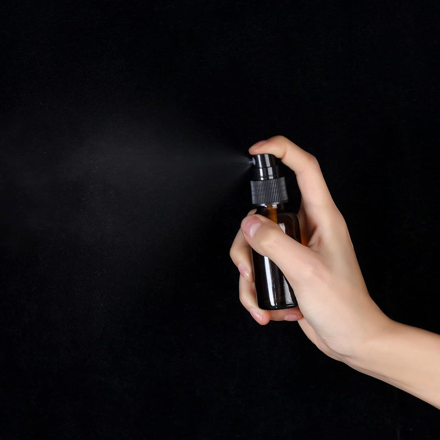 2oz Glass Spray Bottle, Fine Mist Boston Glass Bottles with Black Fine Mist Sprayer Small Clear Bottles for Essential Oils, Bath, Beauty, Hair & Cleaning, Amber, Pack of 12