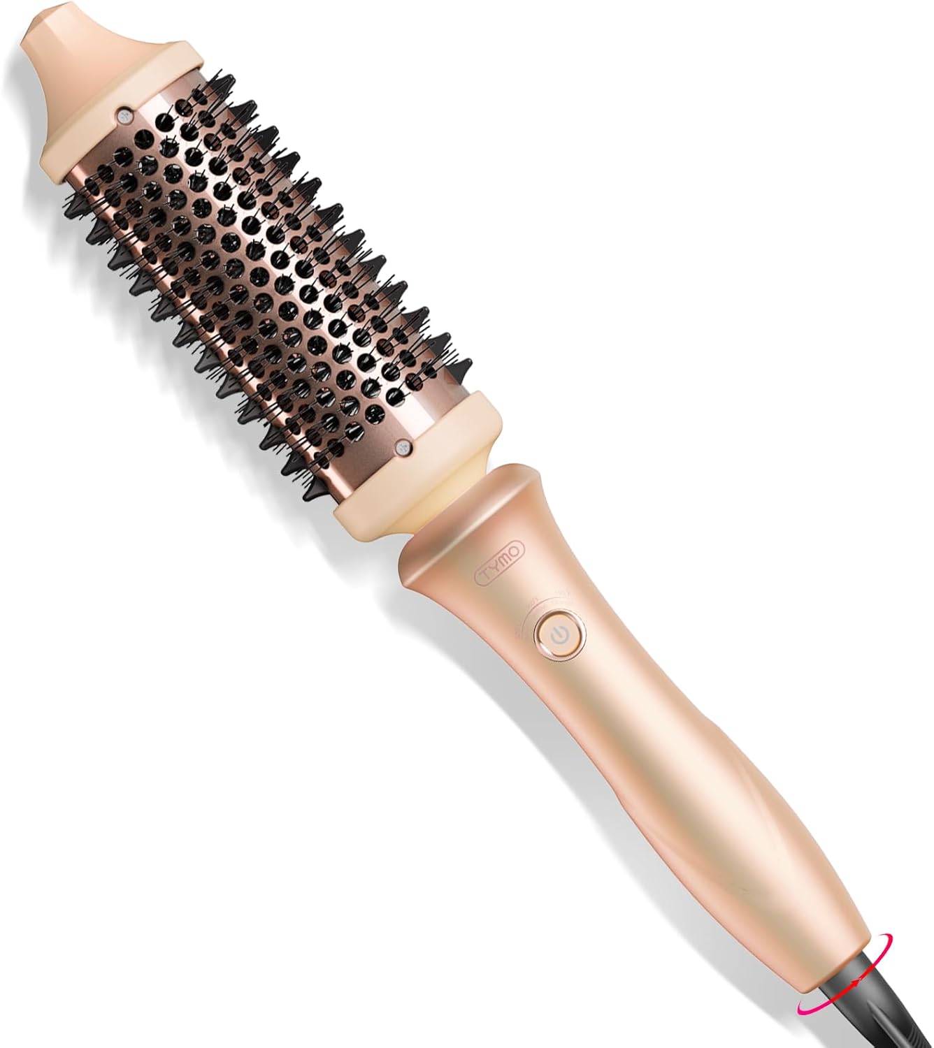 TYMO 2.0 Thermal Brush Curling Brush - STYLUX 1.7" Blowout Volumizer with Flexi-Fit for Hair Straightening, Heated Round Styler Tool, Hair Straightener and Curler 2 in 1, Dual Voltage & Light, Pink