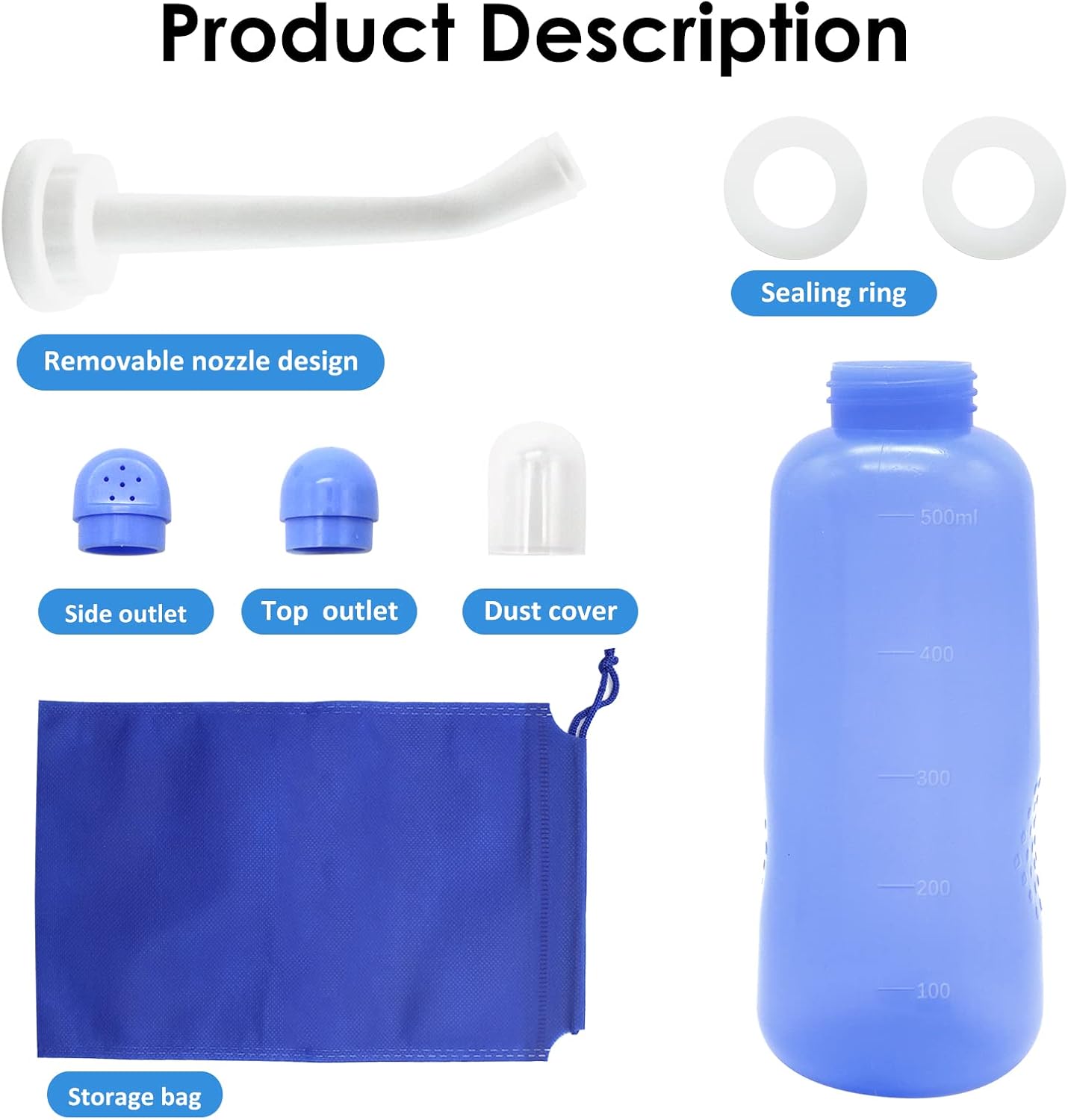 RUFCRIL Peri Bottle, Portable Travel Bidet with Bag, TPE Material Can Be Boiled, 17oz/500ml with 2 Sealing Rings,Essentials for Postpartum Perineal Care,Hemorrhoid Treatment,and Baby(Blue)