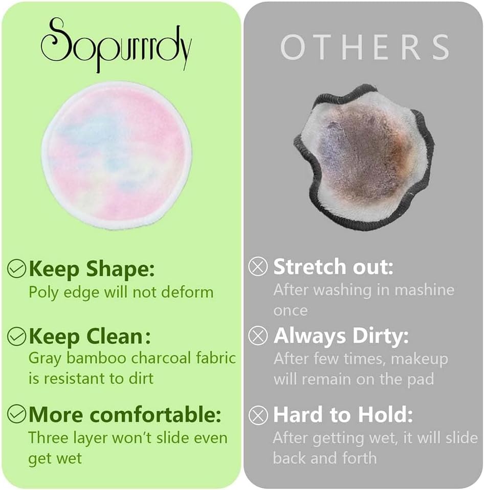 28 Pack Reusable Makeup Remover Face Pads with Laundry Bag Washable Soft and Comfortable Cleaning Face Skin,Washable Bamboo Cotton Rounds Colorful