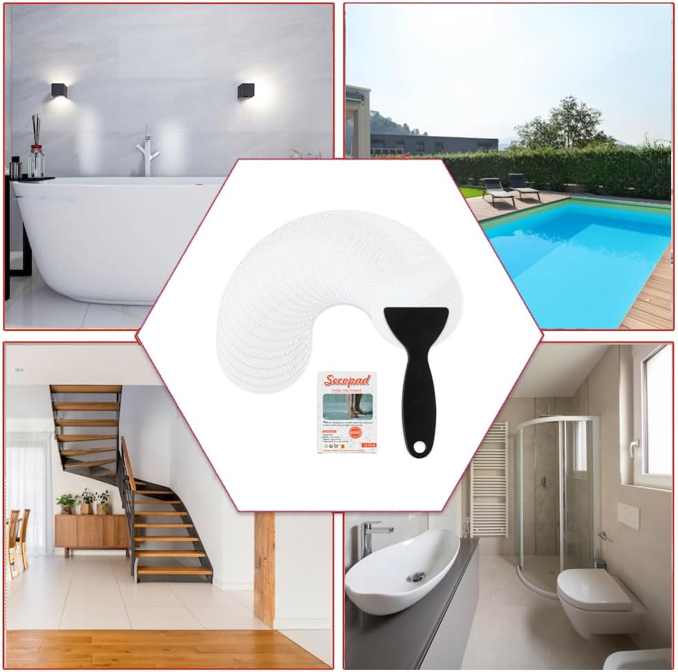 Non-Slip Bathtub Stickers, 24PCS Safety Bathroom Tubs Showers Treads Adhesive Decals Scraper