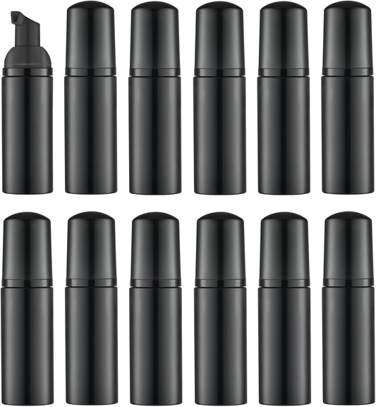 KOIBITO 2 Oz Black Foam Soap Bottle with Black Pump Empty Travel Foaming Dispenser for Hand Soap,Lash Shampoo,Body Wash(12 PCS, Black Cap)