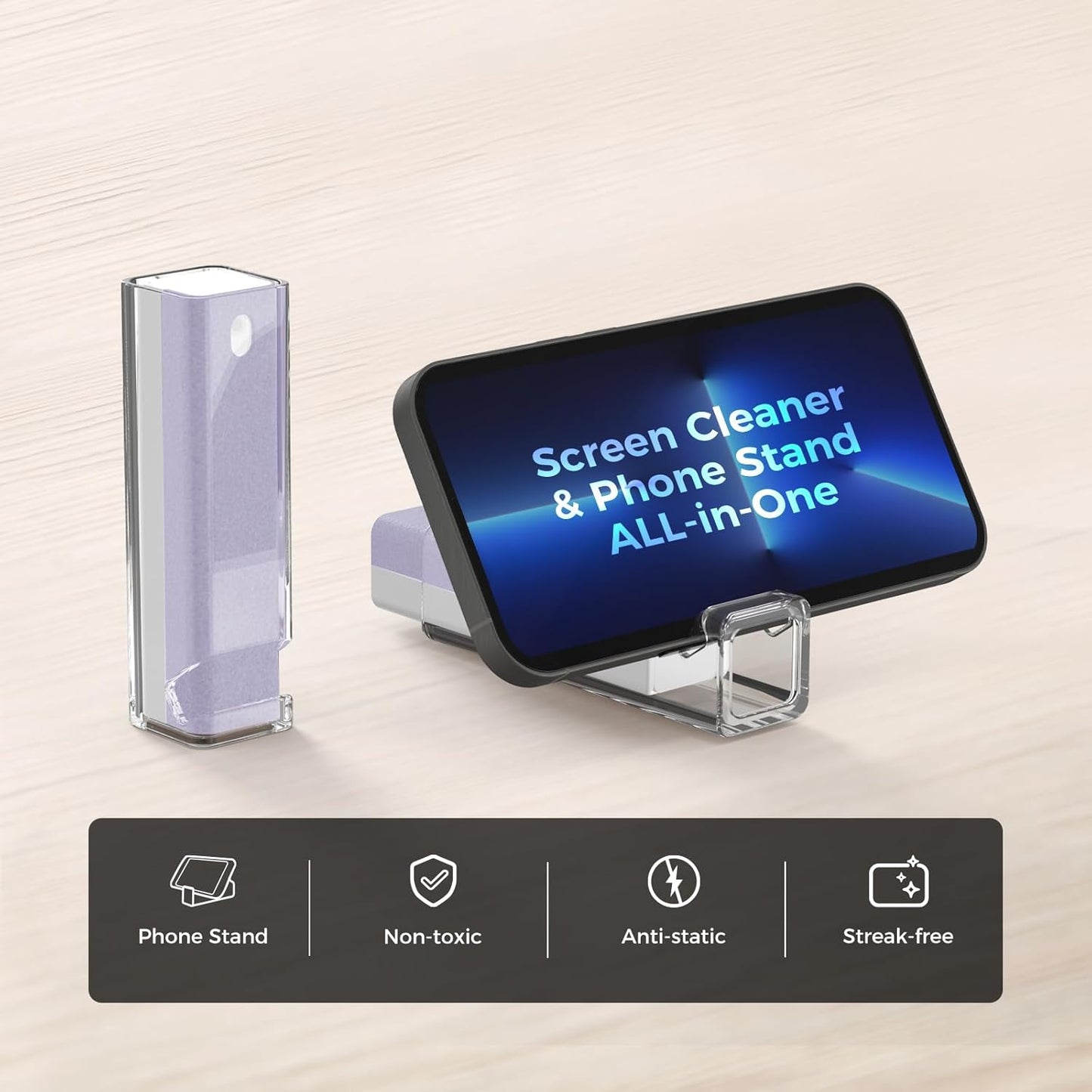 CLICK CLEAN Screen Cleaner, Fingerprint Proof Screen Cleaner Spray, All-in-One Cleaner with Microfiber and Shell for All Phones, Laptop and Tablet Screens (Purple)