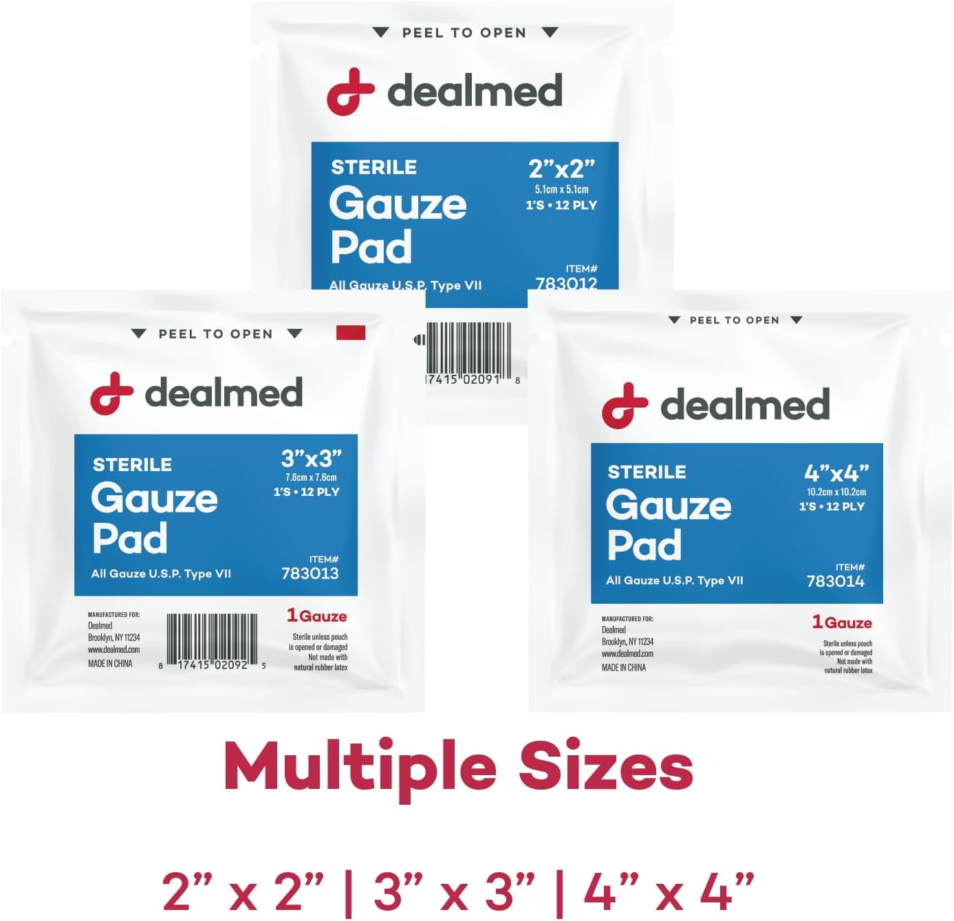 Dealmed 2’’ x 2’’ Sterile Gauze Pads (100 Count) Disposable and Individually Wrapped Medical Gauze Pads, Wound Care Product for First Aid Kit and Medical Facilities (Case of 24)