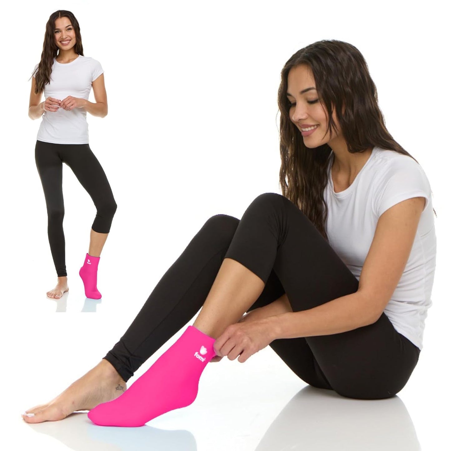 FOMI Hot Cold Full Foot and Ankle Solid Gel Ice Pack | Premium Comfort 360 Degree Cooling Compression Wrap for Plantar Fasciitis, Heel Spurs, Achilles, Tendonitis, Sore Feet, Gout | One Size (Pink)