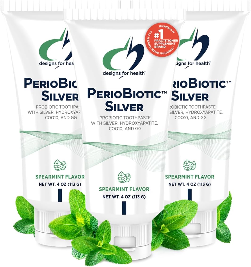 Designs for Health PerioBiotic Silver Hydroxyapatite Toothpaste - Fluoride Free Toothpaste with Oral Probiotics with Whitening Hydroxyapatite - Supports Gum Health & Remineralization (3 Pack, 4oz)