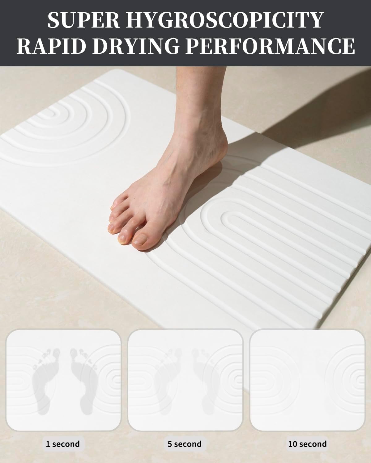 Stone Bath Mat 24"x16" - Diatomaceous Earth Shower Mat, Quick Dry, Anti-Slip, Modern Design with Bonus Non-Slip Pad - Perfect for Home Safety and Style, (Gray,Semicircle)