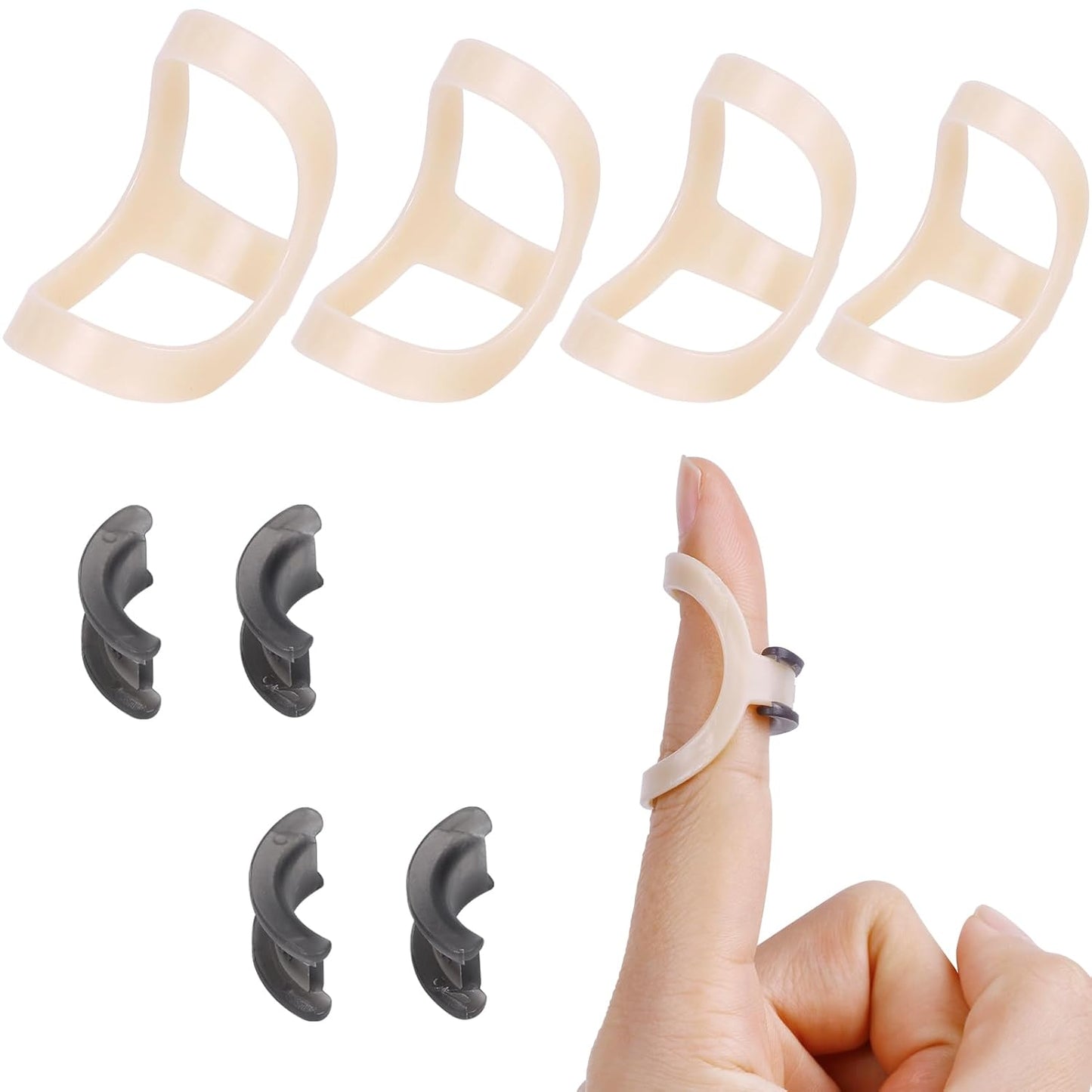 8Pcs Oval Finger Splints & Click-Lock Adjustment Kit, 4 Graduated Finger Ring Splint & 4 Splint Adjustment, Finger Braces for Arthritis, Mallet, Straightening, Support (Size 4-7)