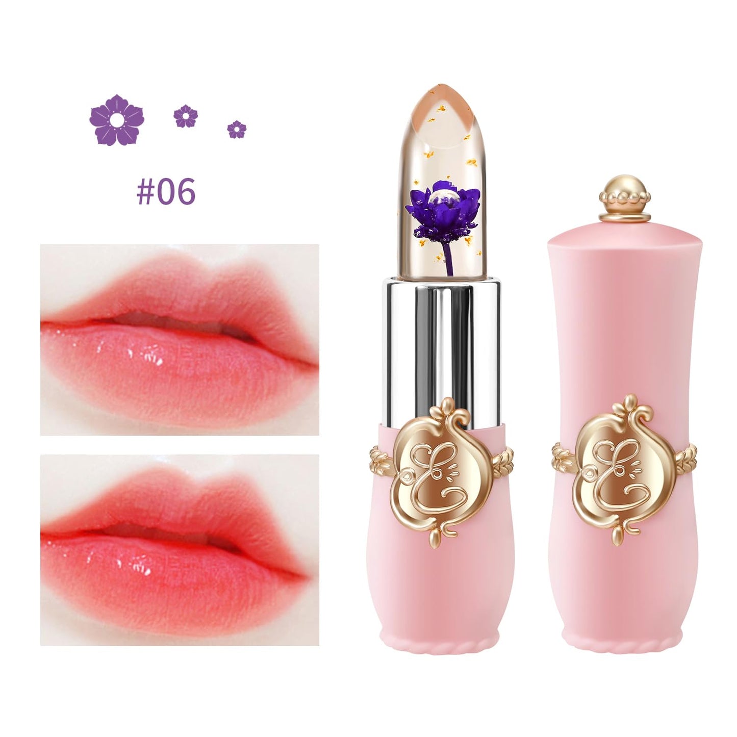 BestLand 3 Pcs/Set Flower Jelly Lipstick Set Temperature Change Moisturizer Long Lasting Nutritious Balm Magic Color Change Lip Gloss (Flower Jelly Lipstick 040506)