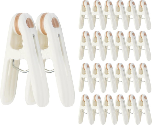 24 Pack Plastic Clothes Pins Heavy Duty Clothespins for Laundry, 2.36 Inch Clothesline Clips Clothes Pegs with No Trace Design, Windproof Clothes Clips for Hanging Clothes, Socks, Towel, Snack (Khaki)