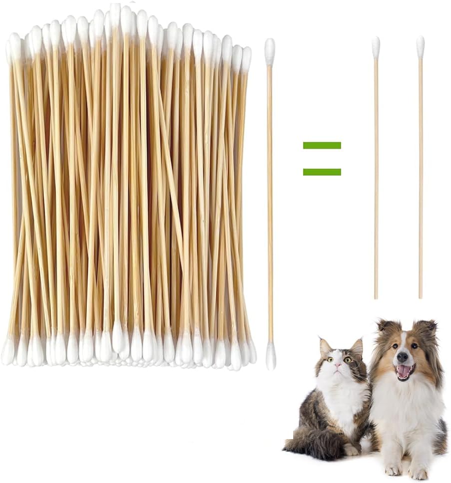 5.9inch Long Large Cotton Swab,Double-Sided Bamboo-Handled Dog-Eared Cotton Swabs,Designed Specifically for Dogs,Ear Cleaning for Medium and Large Dogs or Makeup Large(100PCS)