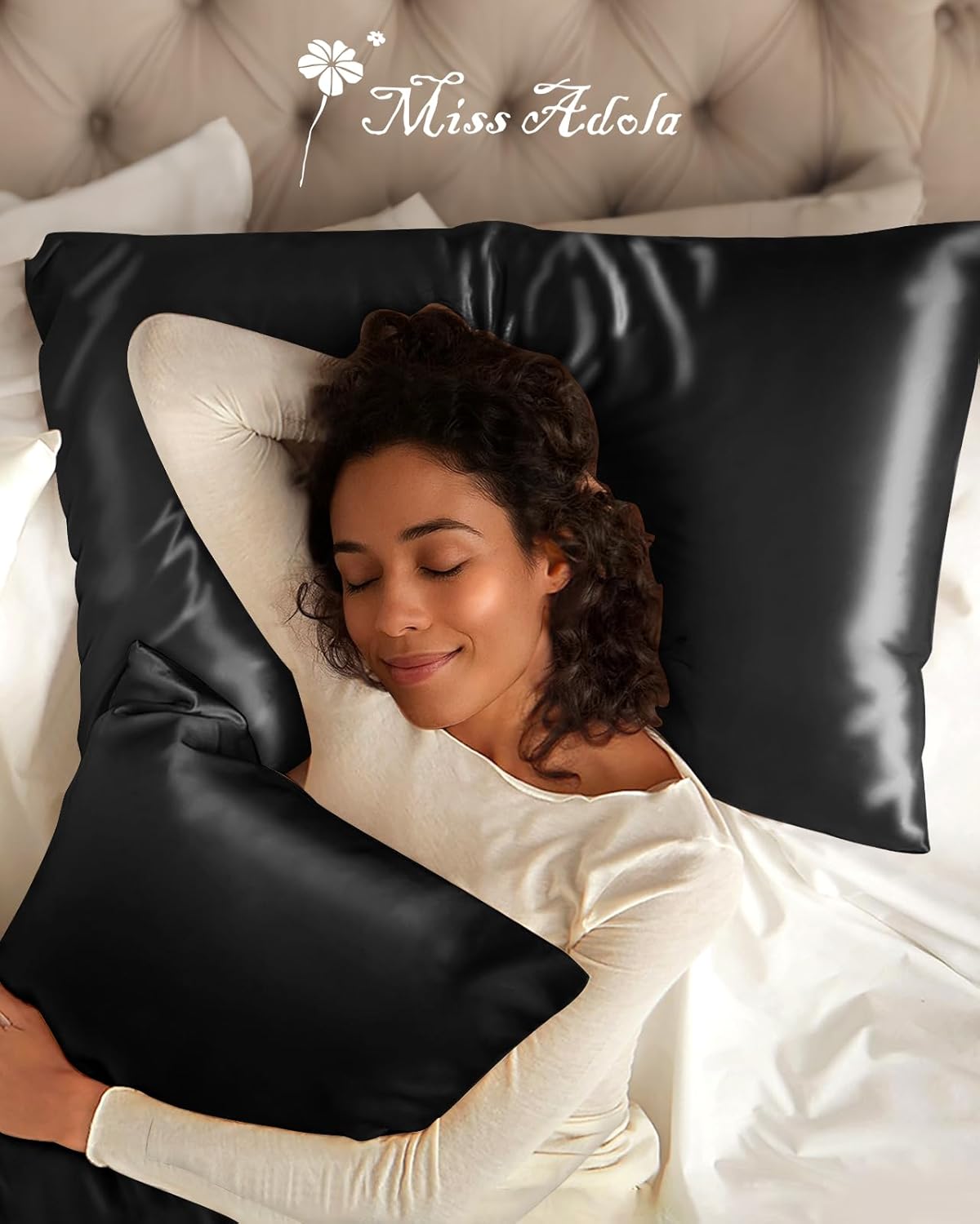 Silk Pillowcase 2 Pack - Pillow Cases King Set of 2 Size 20" x 36" for Hair and Skin Smooth Soft Breathable with Hidden Zipper Cooling Pillow Covers for Sleeping Women, Black