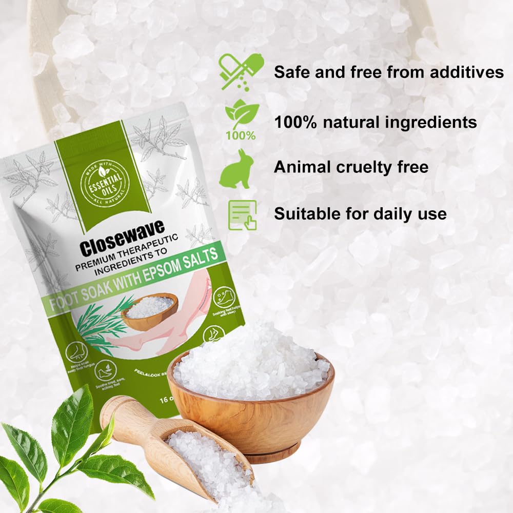 EXTRA STRENGTH Epsom Salt Tea Tree Oil Foot Soak - Foot Spa Pedicure Care for Toenail Athletes Foot, Soothes Sore, Stubborn Scent, Discolored and Ingrown Toenail - Birthday Gift for Mom Dad -16 oz