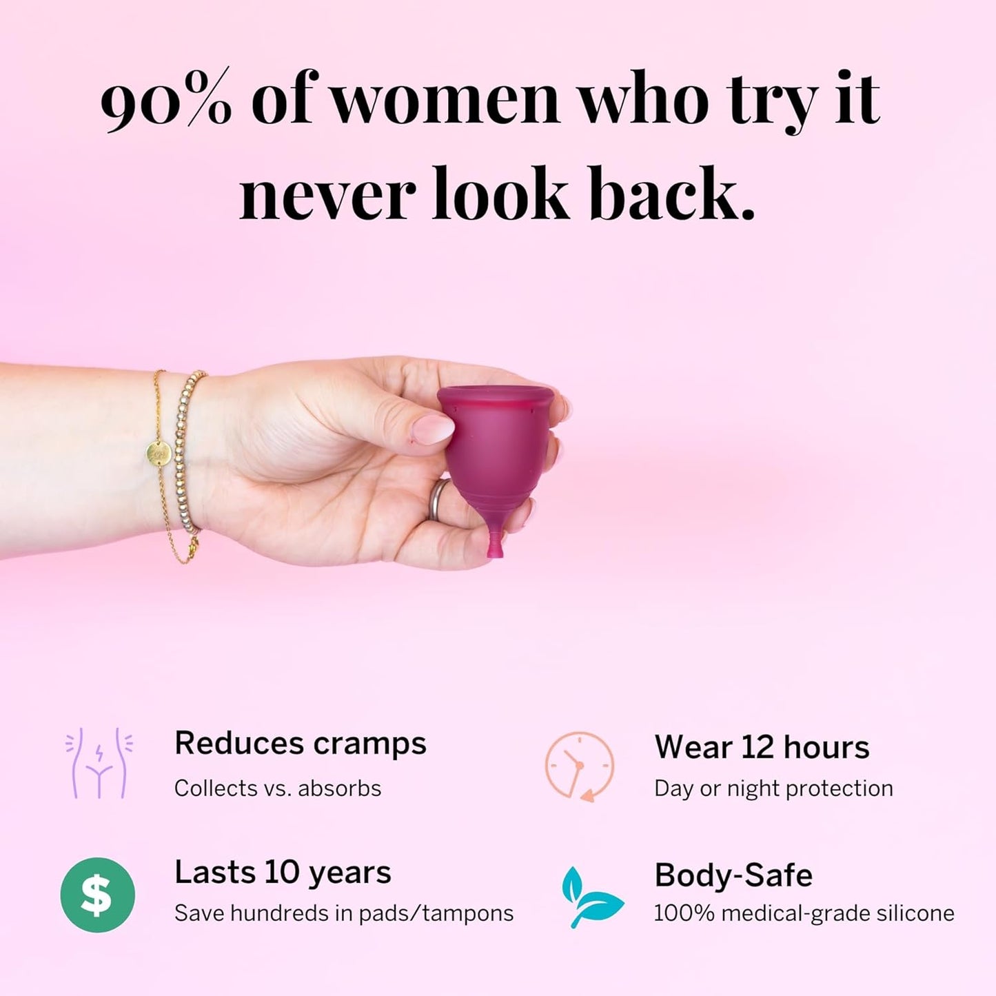 Pixie Menstrual Cup - No Metals or Toxins - Ranked 1 for The Most Soft Reusable Period Cup - Wear 12 Hours - 100% Medical-Grade Silicone - Tampon Alternative (Plum, Large)