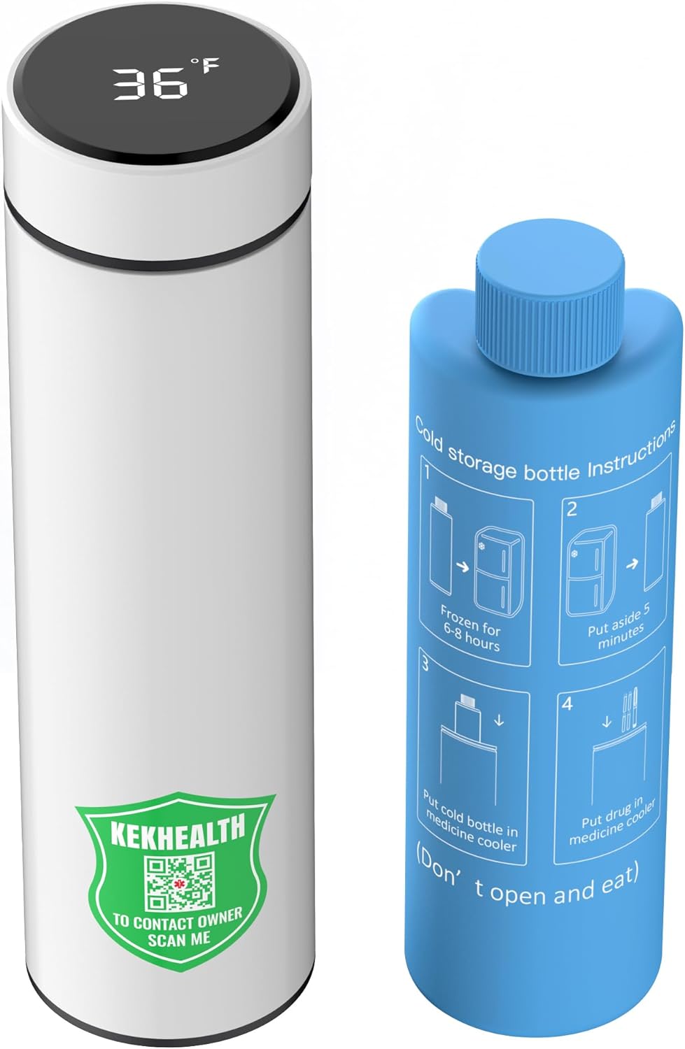 Compact 60H Insulin Cooler Travel Case Temp Display Medication Cooler for Travel TSA Approved Ice Packs Insulated Medicine Bag EpiPen Case Diabetic Coolers with QR Medical Alert Tag(White)