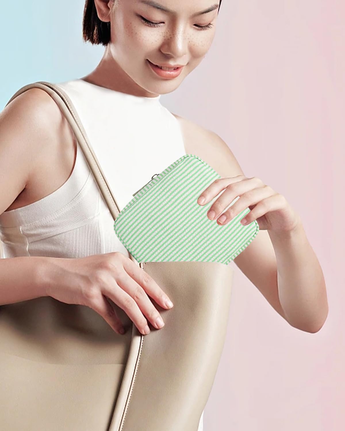 2Pcs Mini Makeup Bag, Small Makeup Pouches for Purse Cute Cosmetics Bag Pouch with Slip-in Pockets Small Travel Toiletry Bag Zipper Makeup Aesthetic Accessories Storage Bag