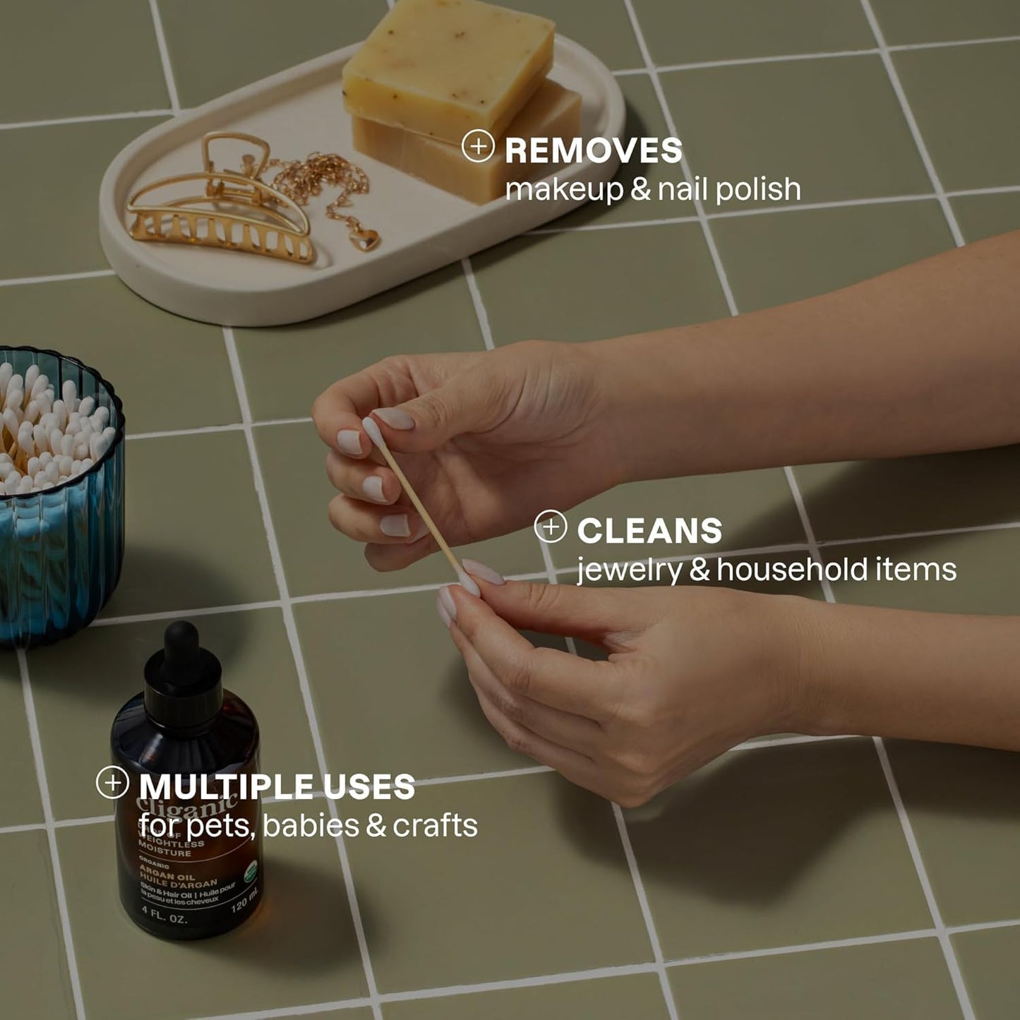 Cliganic Organic Bamboo Cotton Swabs, 400 Count - 100% Pure Natural Cotton, Chlorine-Free Hypoallergenic, Soft, Gentle & Absorbent Buds