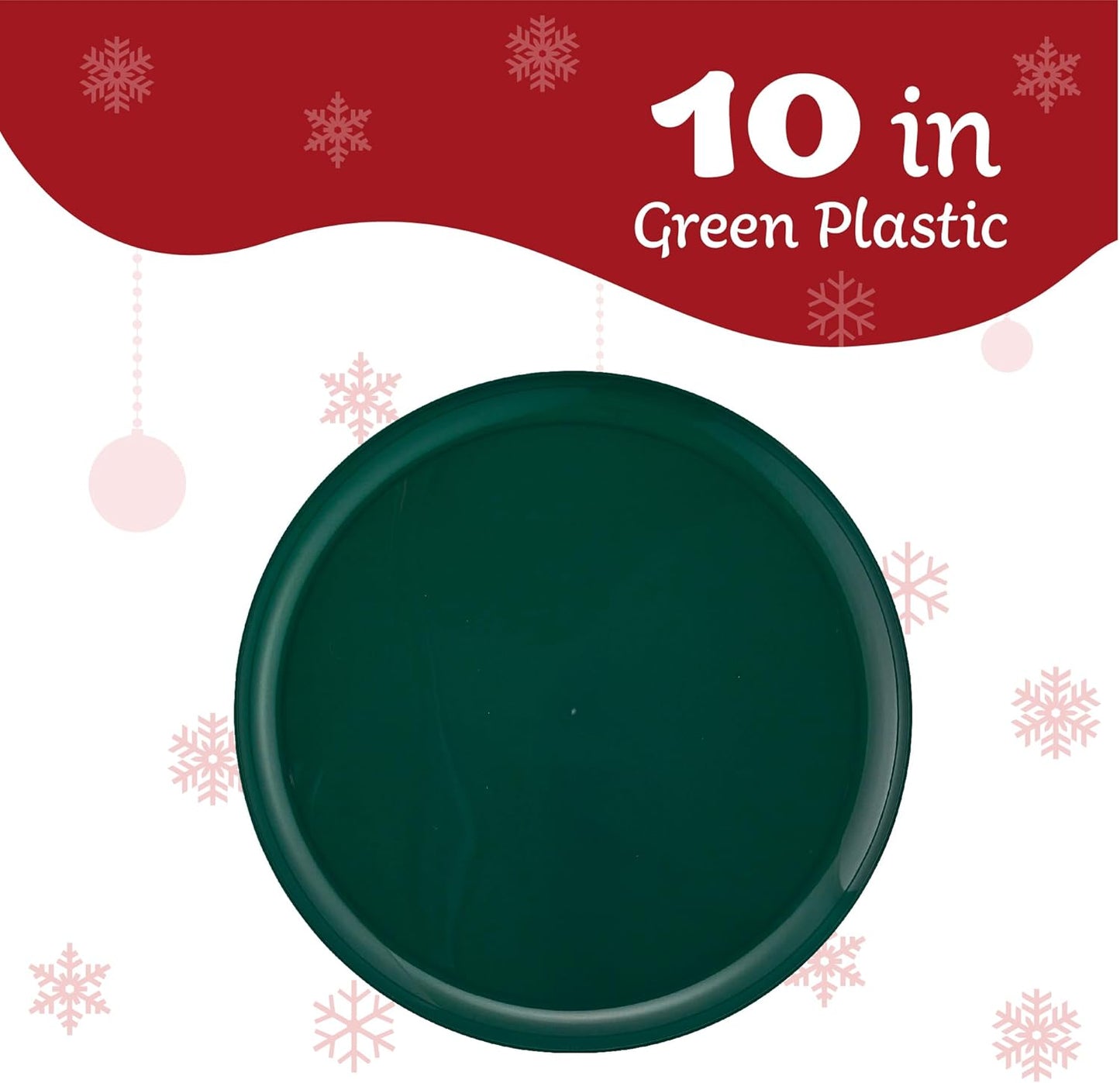 PLASTICPRO [30 Pack 10.7'' Christmass Green Plastic Party Plates Edge Collection Premium heavyweight Elegant Disposable Tableware Dishes