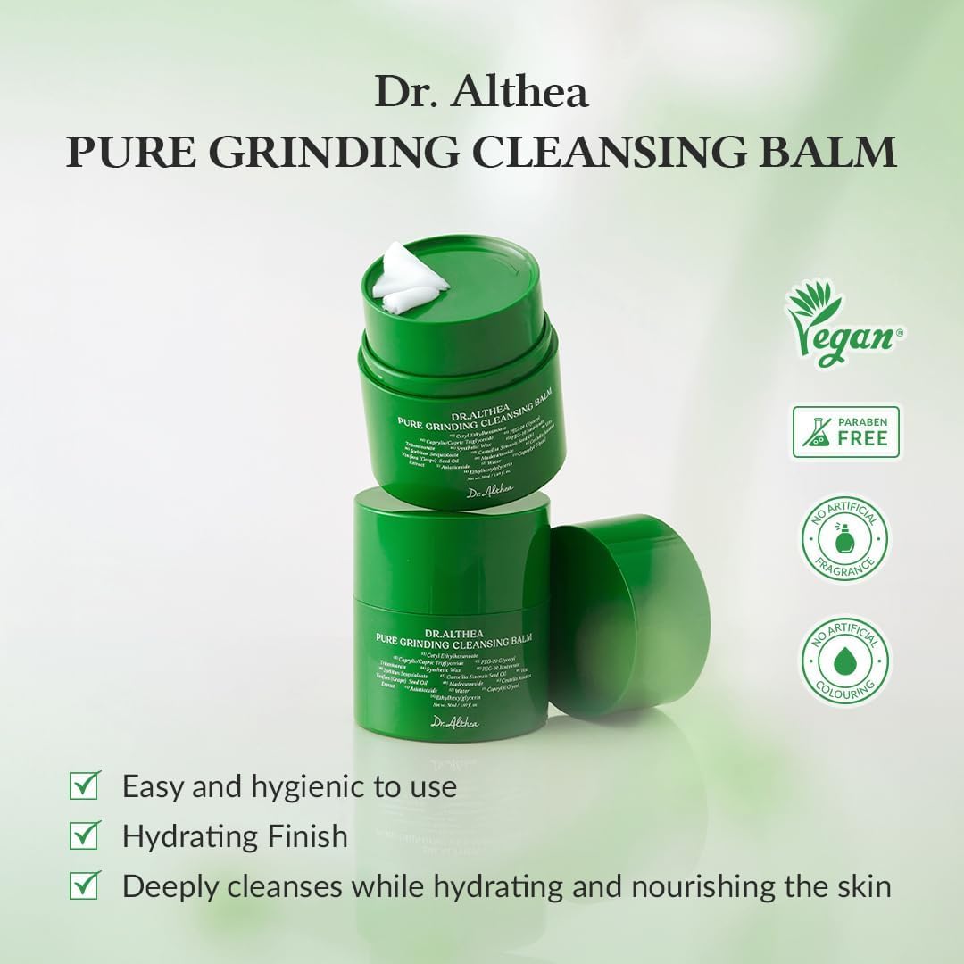 Dr.Althea Pure Grinding Cleansing Balm | Hygenic One-Step Makeup Cleansing Oil with Madecassoside | Non-Greasy Sorbet Texture | Soothing for All Skin Types | Korean Vegan Skin Care | 1.69 Fl Oz