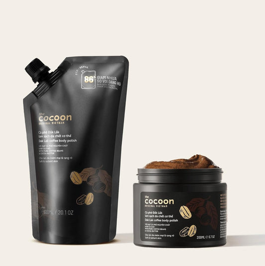 Cocoon Dak Lak Coffee Body Polish with Refill Bag. 100% Vegan Exfoliating Scrub for Smooth & Glowing Skins | Reduce Stretch Marks, Acne & Cellulite | Gift for Coffee Lovers (27 fl oz)