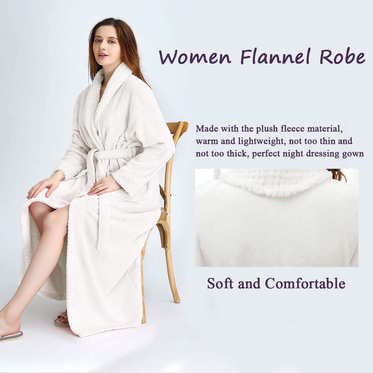 Hellomamma Long Bath Robe for Womens Plush Soft Fleece Bathrobes Nightgown Ladies Pajamas Sleepwear Housecoat
