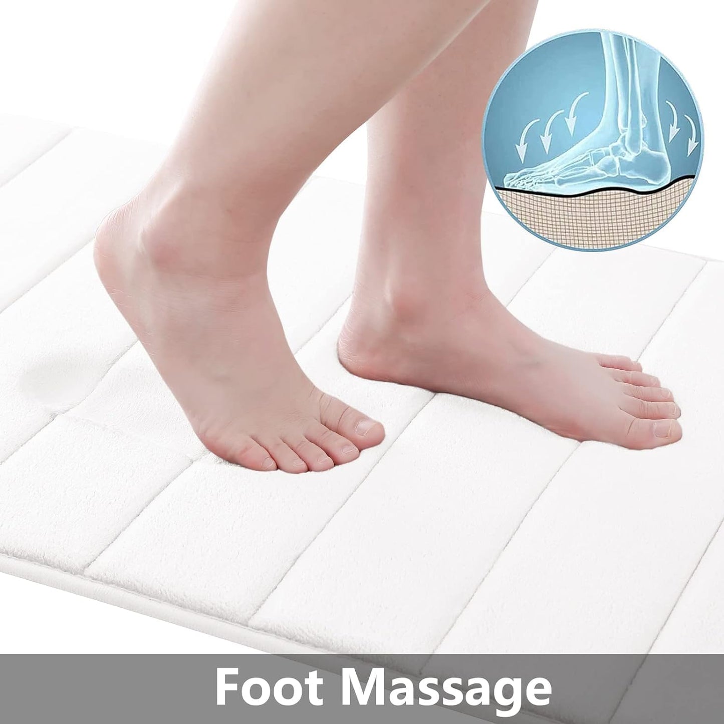 Buganda Memory Foam Bath Mat, 24" x 16", Ultra Soft and Non-Slip Bathroom Rugs, Water Absorbent and Machine Washable Bath Rug for Bathroom, Shower, and Tub, White