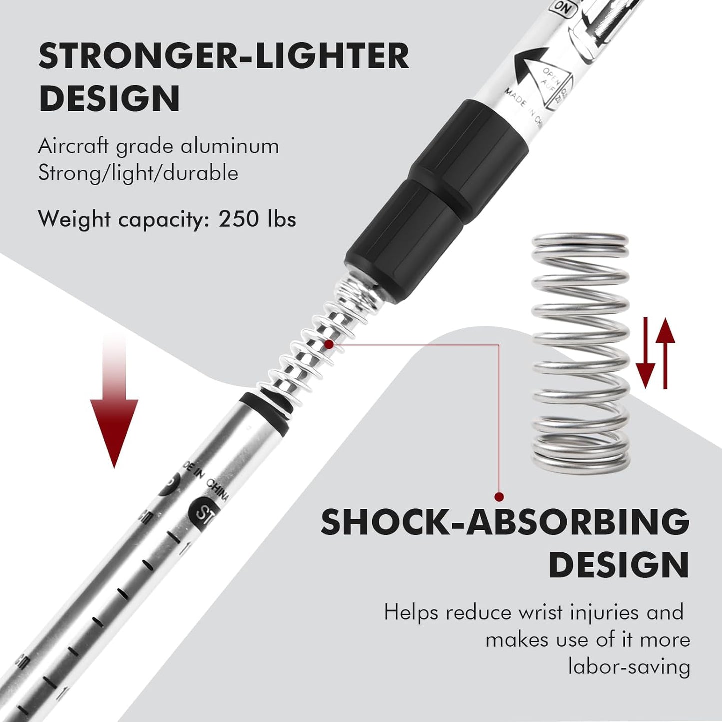 Telescopic Walking Cane 43 Inch with Anti-Shock & T-Grip Handle - 7075 Aluminum Quick Lock Trekking Pole, Ultralight for Hiking, Camping, Mountaineering