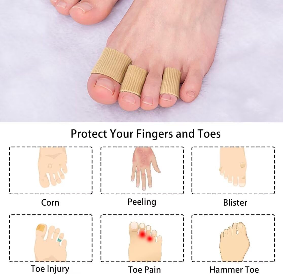 Toe Sleeve Protectors Toe Cushion Tube Soft Gel Corn Pads Protectors, 42PCS Toe Spacers for Bunion, Hammer Toe, Cushions Corns, Blisters, Calluses on Toes, Fingers, Feet, YEAJOIN (5 Size)