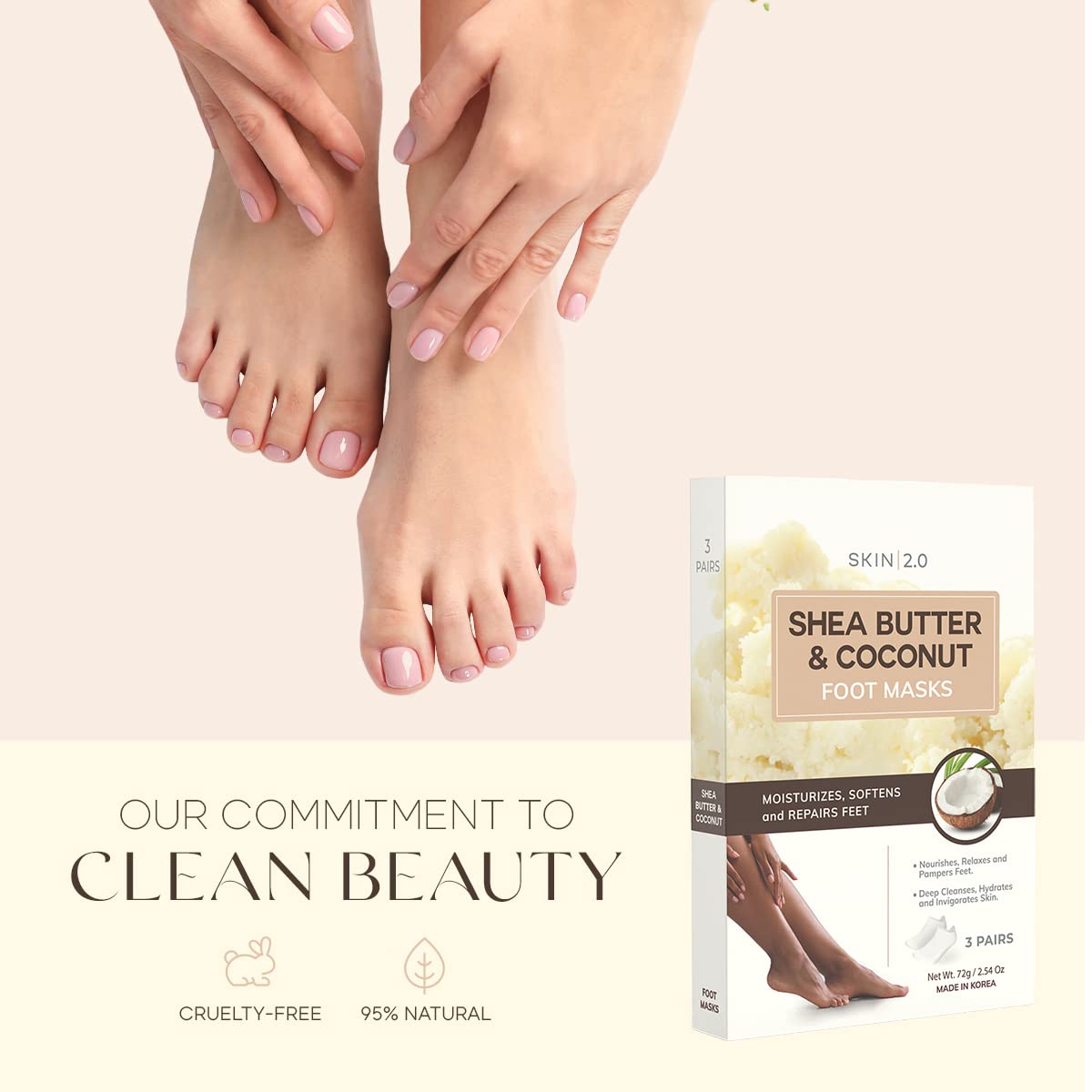 Shea Butter & Coconut Foot Masks - Softens Calluses, Treats Cracked Heels, Soothing & Hydrating - Dermatologist Tested Korean Skincare - Clean Beauty, Cruelty-Free, All Skin Types - 3 Pairs