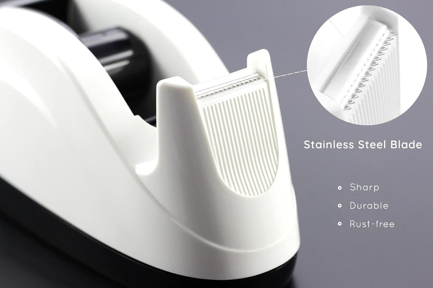 Heavy Base Nonskid Desk Tape Dispenser One-Hand Dispensing (White)