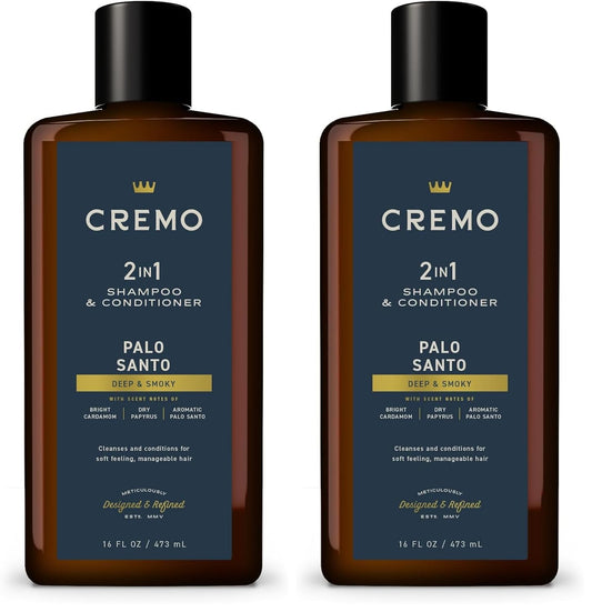 Cremo Palo Santo (Reserve Collection) Barber Grade 2-n-1 Shampoo & Conditioner, 16 Oz (Pack of 2)