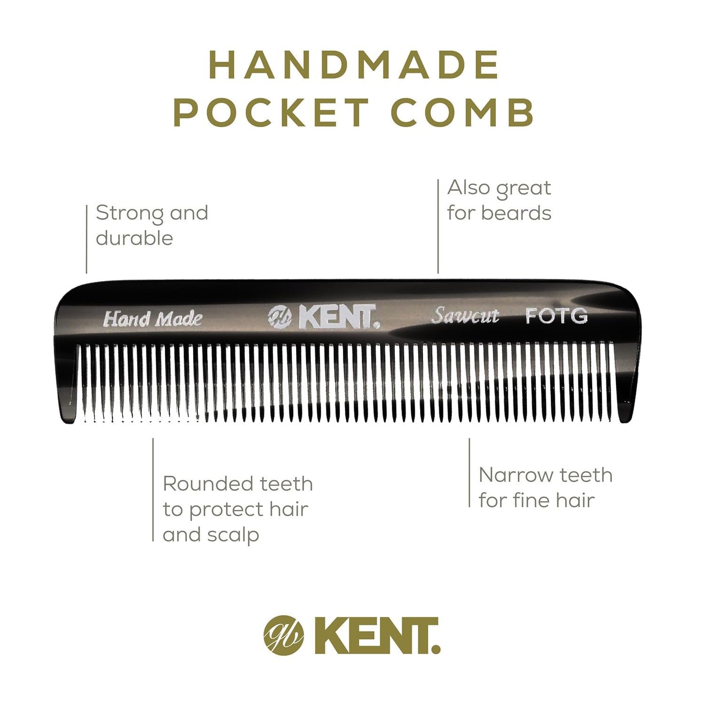 Kent Set Men's Hair Pocket Combs, 81T X-Small, FOT All Fine Tooth, 20T Fine Tooth Folding Comb. Best Hair, Beard and Mustache Grooming Kit for Travel and Home Care, Handmade in England