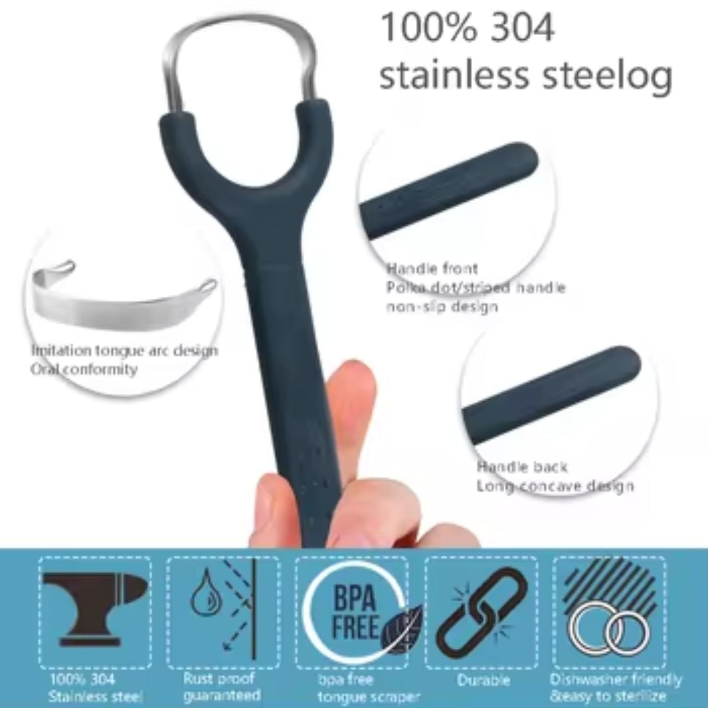 Tongue Scraper for Adults and Kids - Hygienic Metal Tongue Cleaner with Silicone Handle, Ergonomic Stainless Steel Design, Eco-Friendly and Sustainable Tongue Scraper