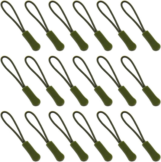 Ruidee 50 Pieces Zipper Pulls Zipper Tabs Zipper Pull Cord Extender Replacement Zipper Pulls for Backpacks, Jackets, Luggage, Purses, Handbags(Military Green)