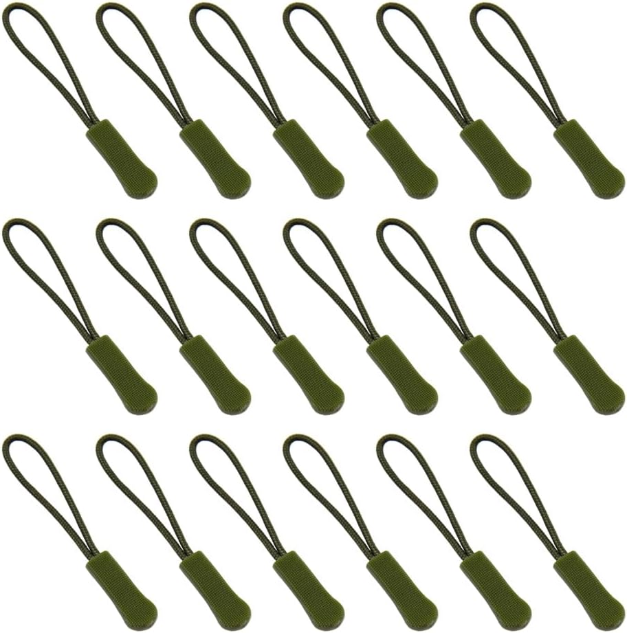 Ruidee 50 Pieces Zipper Pulls Zipper Tabs Zipper Pull Cord Extender Replacement Zipper Pulls for Backpacks, Jackets, Luggage, Purses, Handbags(Military Green)