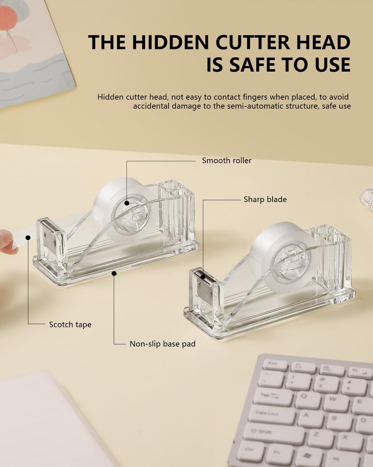 2-Piece Acrylic Tape Dispenser Desk - Durable, Stylish, and Versatile for Home, Office, or School - Fits Standard Tape Rolls - Desktop Convenience for Easy Organization(Silvery)