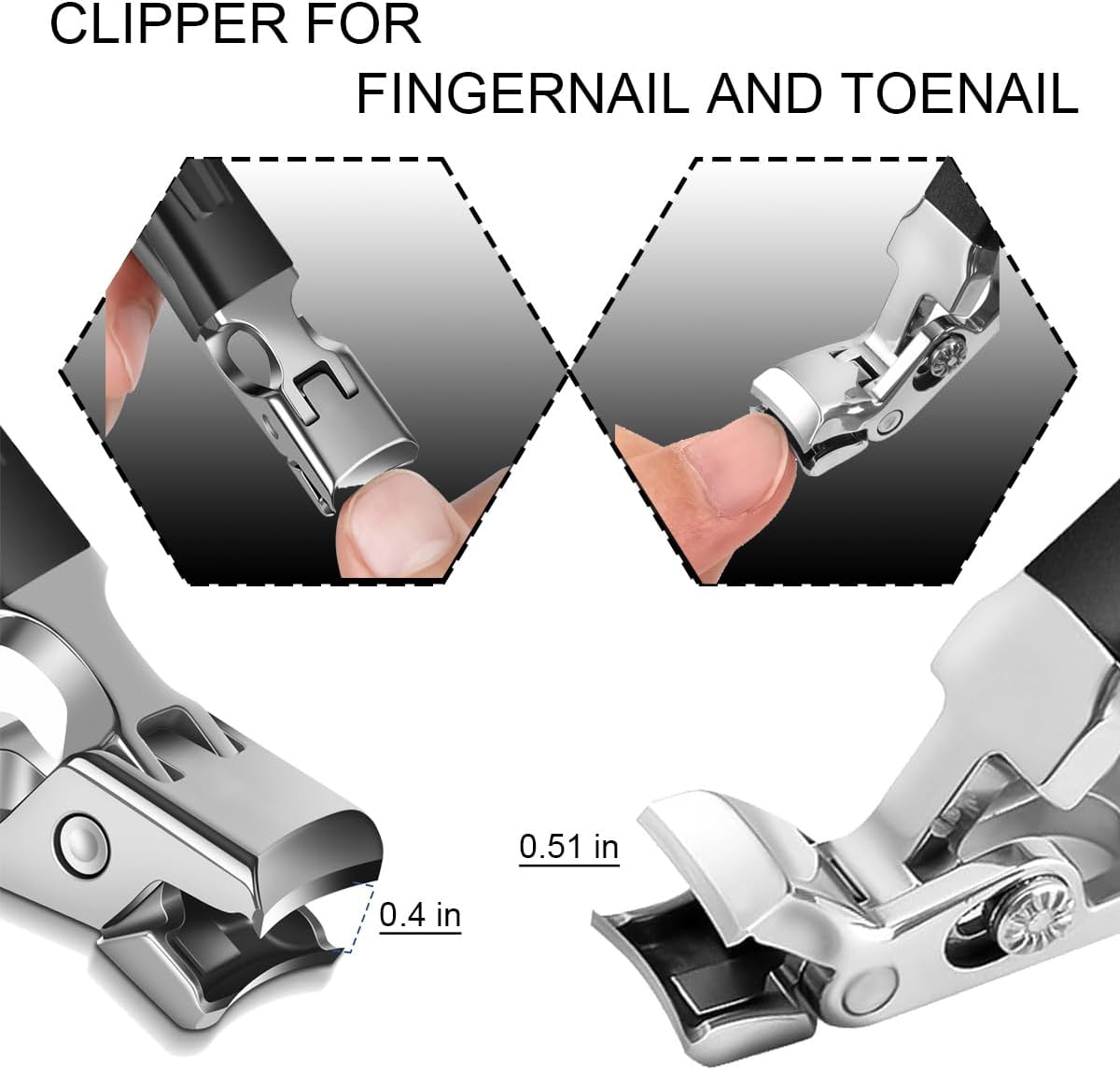 Nail Clippers for Seniors, Wide Jaw Fingernail Clippers and Angled Head Toenail Clippers for Thick Nail, Professional German Nail Clippers for Men, Women & Pregnant (Black 2)