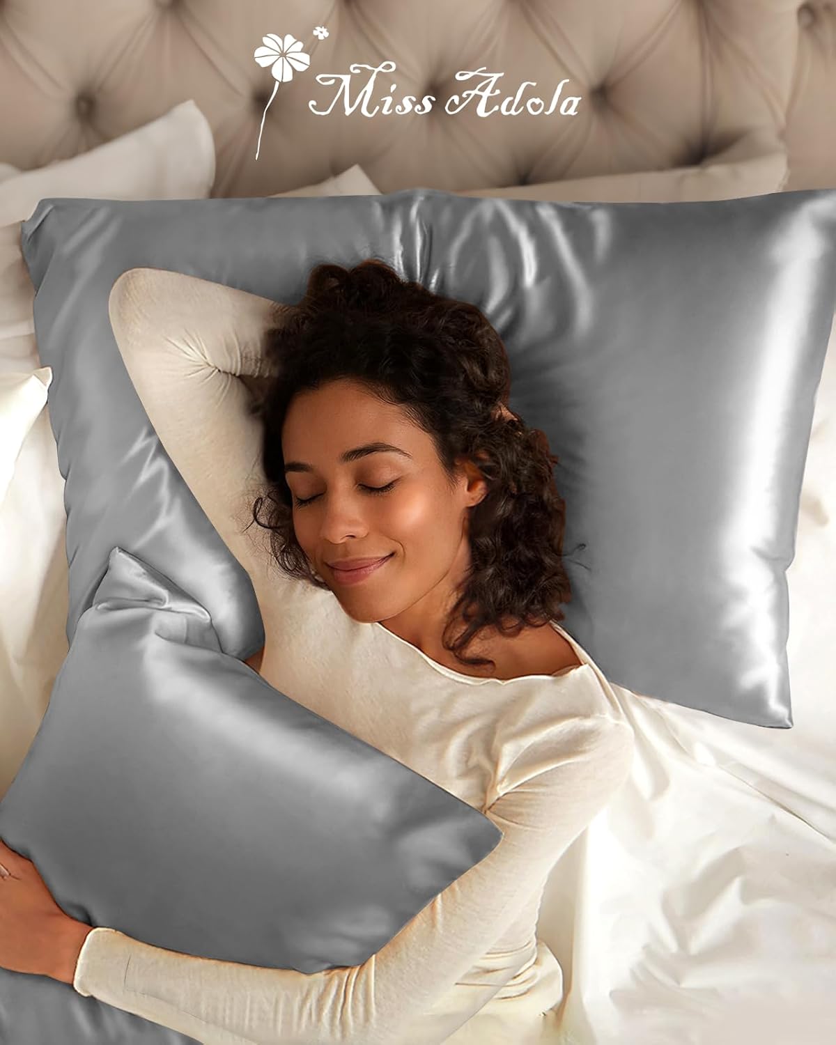 Silk Pillowcase 2 Pack - Pillow Cases Standard Set of 2 Size 20" x 26" for Hair and Skin Smooth Soft Breathable with Hidden Zipper Cooling Pillow Covers for Women, Light Grey