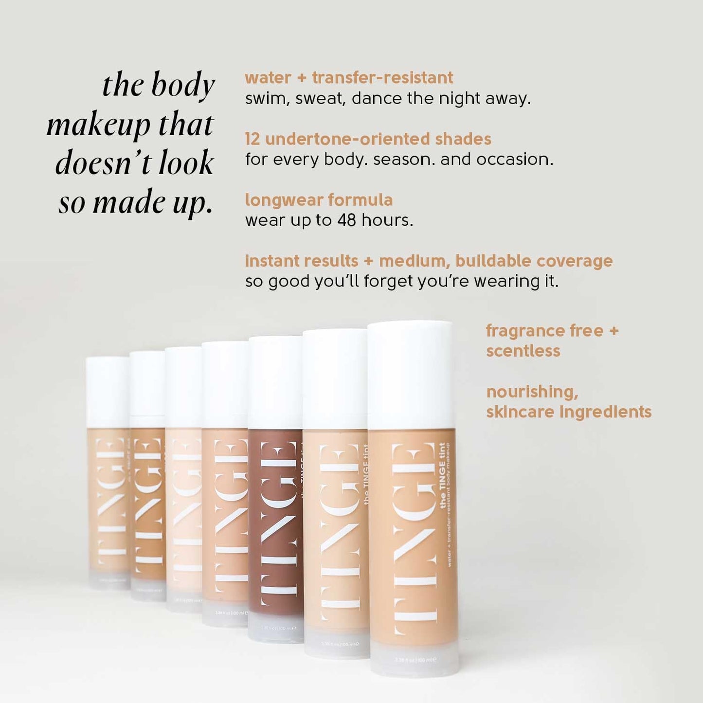 Tinge Tint Body Makeup, Lasts Up to 48 Hours, Medium Coverage With Amino Acids, Hyaluronic Acid & Lysine, Semi Matte Finish, Water & Transfer Resistant, 3.38 Fl Oz - Medium Neutral