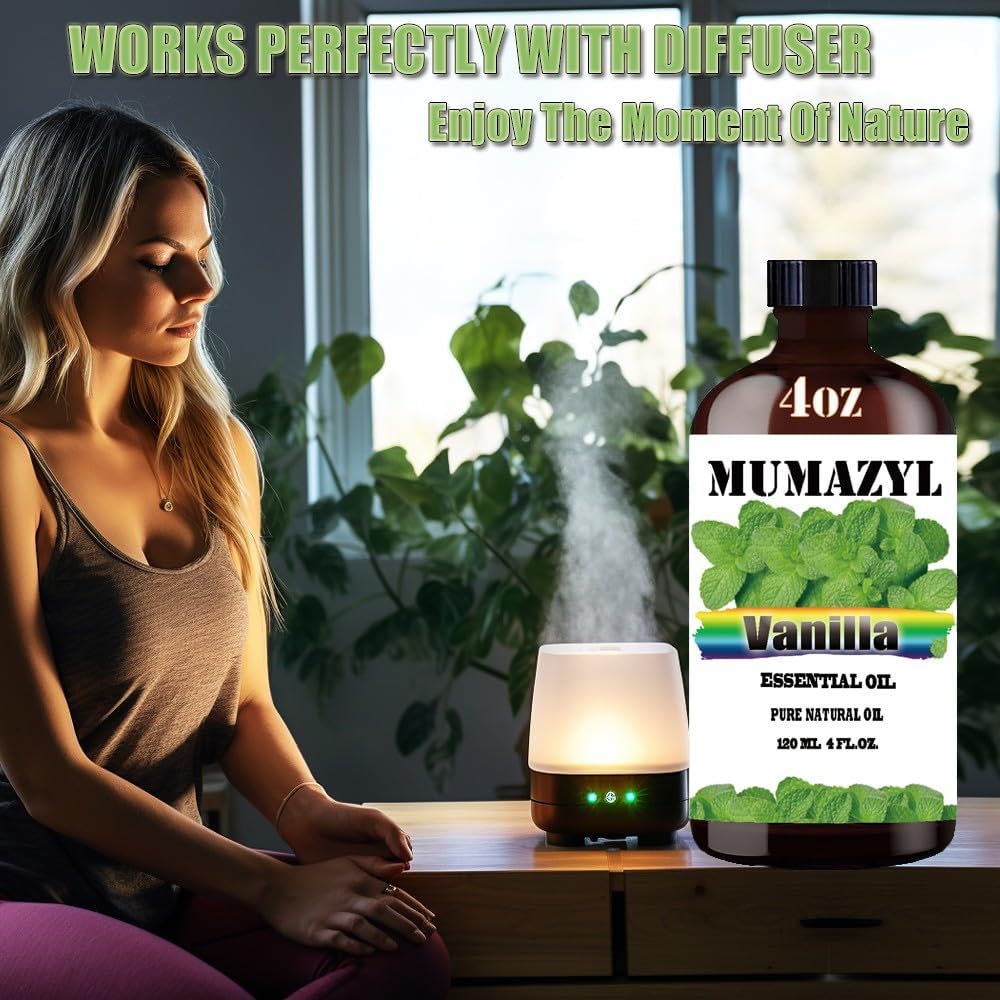 Vanilla Essential Oil, Vanilla Oil 4 Fl Oz 120ML for Diffuser Humidifier Yoga Cleaning DIY Candle Soap Making Essential Oils