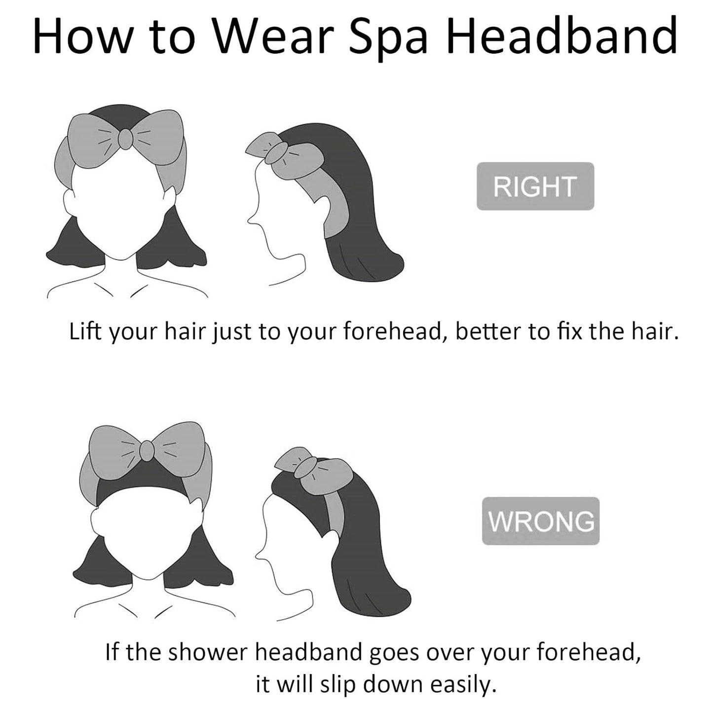 Ondder Spa Headband for Washing Face 8 Pack Gray Skincare Headbands for Women Girls Terry Cloth Cute Bow Head Bands