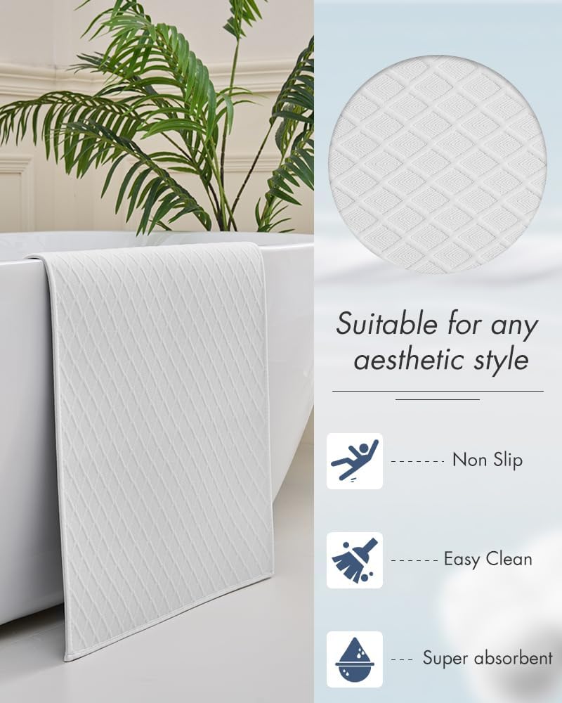 AMOAMI Bath-Mat,Ultra Thin Bath-Rugs Runner,Rubber Backed Bath Mats for Bathroom Non Slip, Absorbent Bath Rug for Bathroom Floor, Shower, Sink 2'x 4'(24" x 47") White