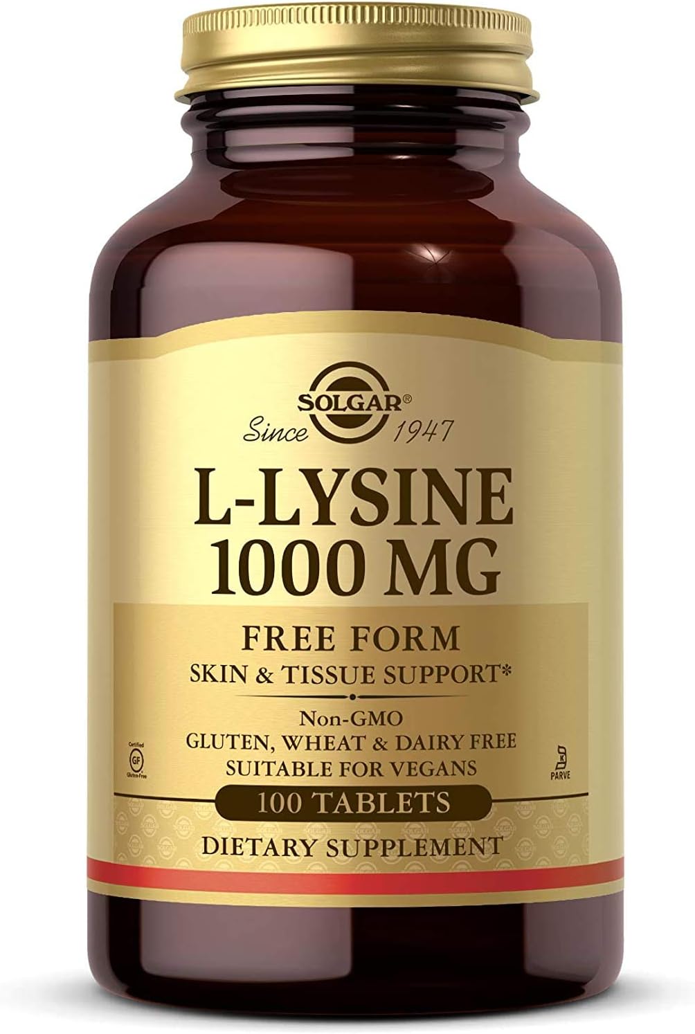 Solgar L-Lysine 1000 mg, 100 Tablets - Enhanced Absorption and Assimilation - Promotes Integrity of Skin and Lips - Collagen Support - Amino Acids - Non GMO, Vegan, Gluten Free - 100 Servings