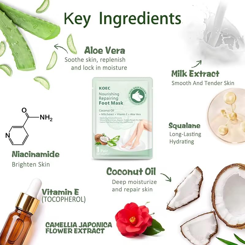 (2-Packs) Instant Repair Ultra Hydrating Foot Mask + Vitamin E, Aloe Vera, Milk Extract & 5 other Herbs | Super Moisturising & Hydrates Cracked Heels Peel Off Dead Skin | Baby Soft Feets