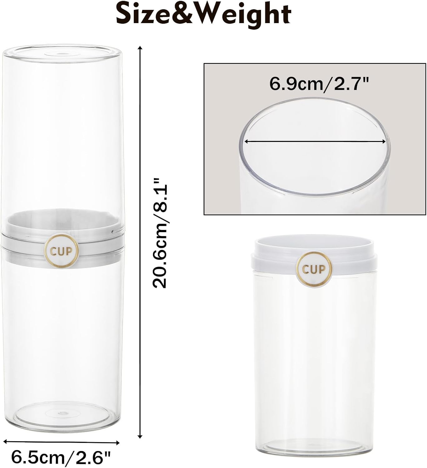 Yeeco Toothbrush Travel Case, 2 pcs Transparent Portable Toothbrush Cover with Mouthwash Cup, Plastic Cylindrical Tooth Brushing Holder for Home School Camping Travelling, 8.1 x 2.6 inches,Clear