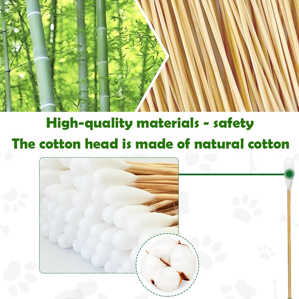 5.9inch Long Large Cotton Swab,Double-Sided Bamboo-Handled Dog-Eared Cotton Swabs,Designed Specifically for Dogs,Ear Cleaning for Medium and Large Dogs or Makeup Large(100PCS)