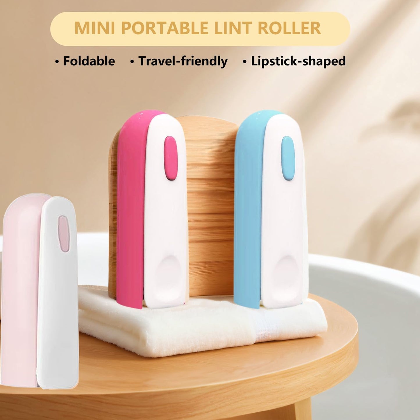 Mini Lint Roller with 150 Sheets, Travel Size Portable Lint Roller Compact Pet Hair Remover with 5 Refills, Sticky Small Lint Remover for Pocket Travel Essentials for Clothes (Pink)
