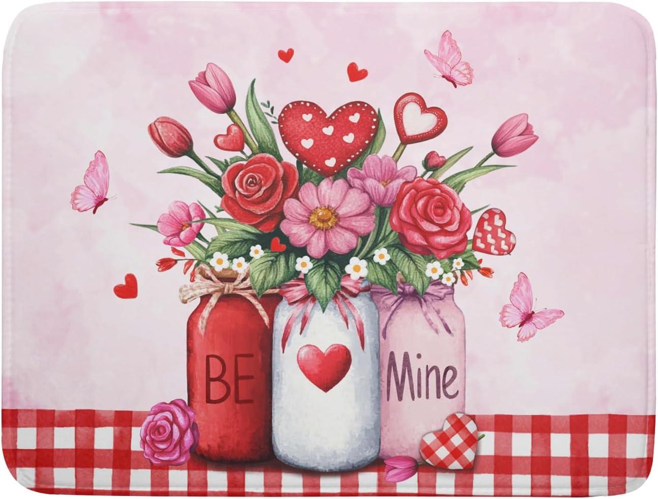 Rose Vase Dish Drying Mat 18x24 inch Romantic Floral Washable Absorbent Dish Dry Pad Fast Dry Drainer Rack Mats Kitchen Counter Accessories